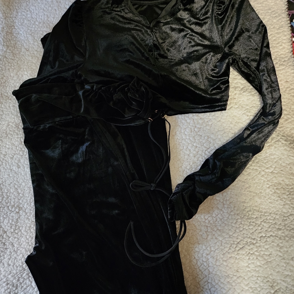 NWT Dolls Kill Luxurious Soft Velor Black Pant And Jacket Set - Picture 8 of 13